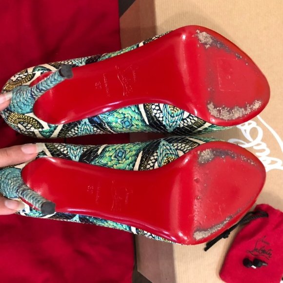Louboutin Geniune Python Peep toe platform pumps - Picture 4 of 5
